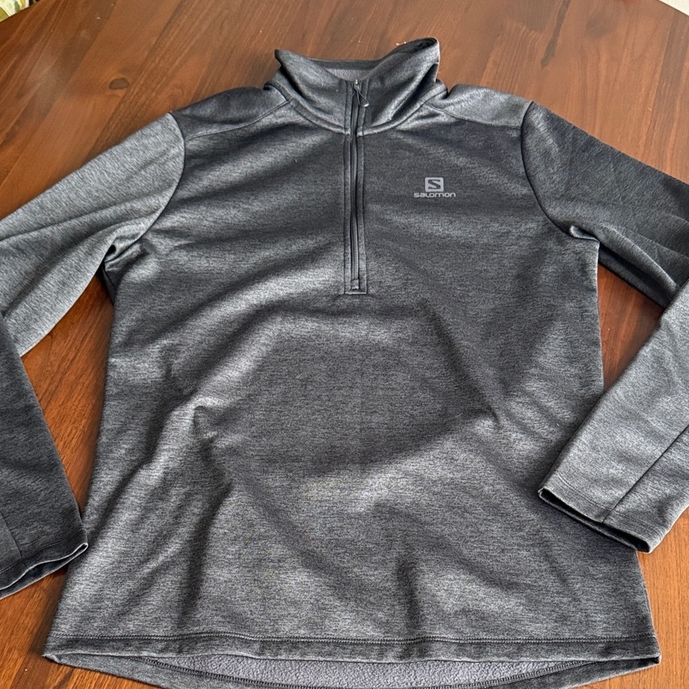 Salomon Men's Black and Gray Zip-Up Sweater - large